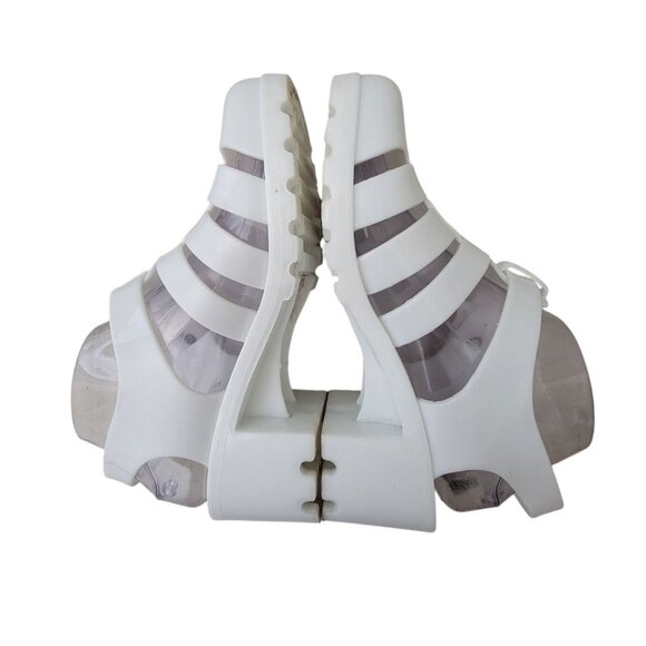 DOLLY MIX White Jelly Platform Strappy Sandals Chunky Heel Women's Sz 8.5 - Picture 5 of 9